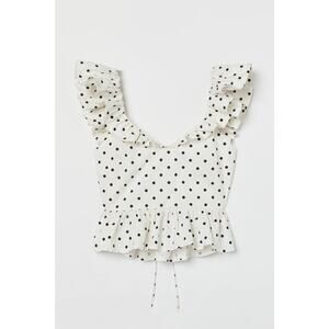 H&M Shirt Womens Small White Blouse Crop Top Puff Short Sleeve Polka Dot Ladies